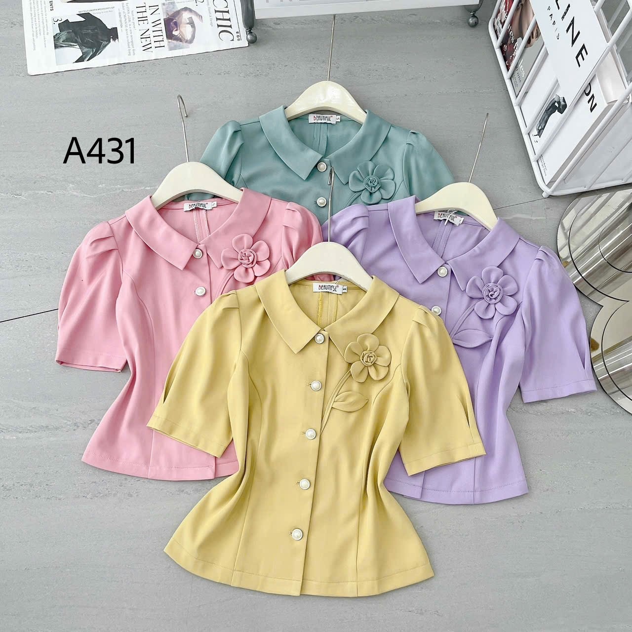 A431 áp peplum gắn hoa