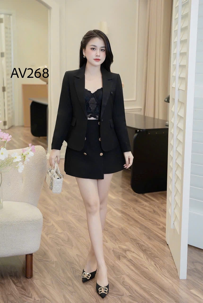 AV268 áo vest dài tay 1 cúc bọc