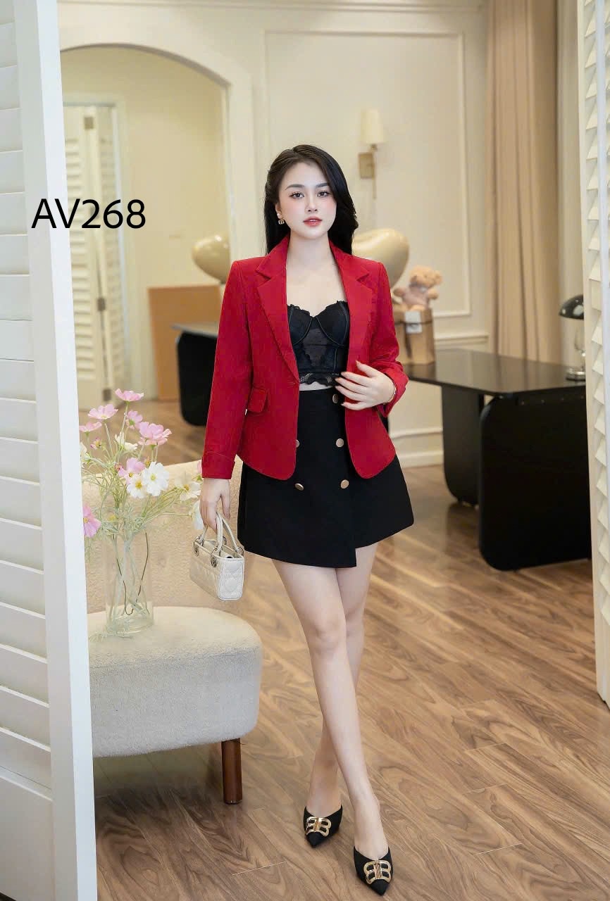 AV268 áo vest dài tay 1 cúc bọc