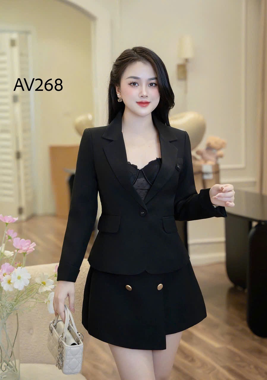 AV268 áo vest dài tay 1 cúc bọc