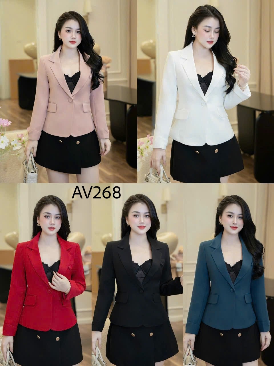 AV268 áo vest dài tay 1 cúc bọc