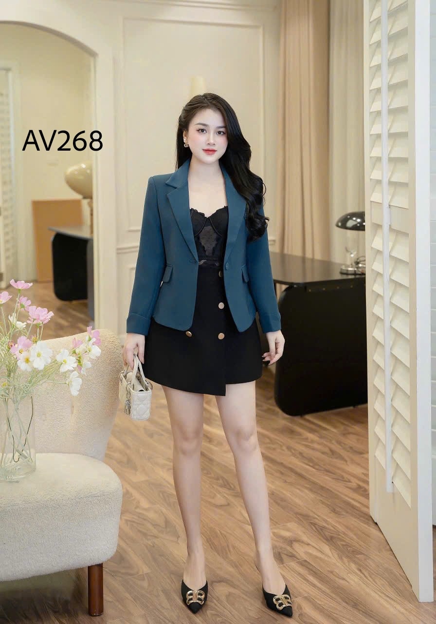 AV268 áo vest dài tay 1 cúc bọc