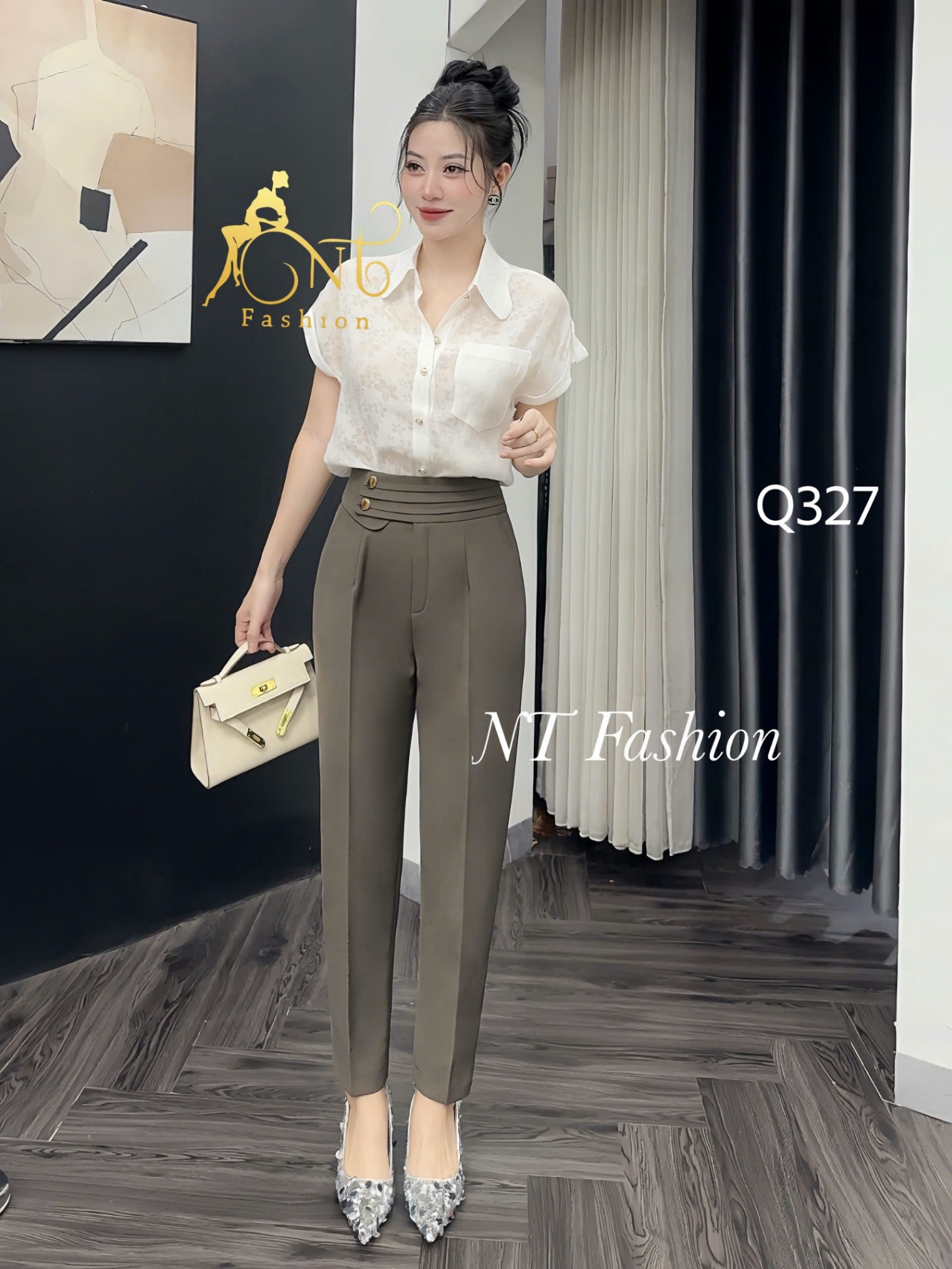 Q327 quần baggy đai phối ly 2 cúc