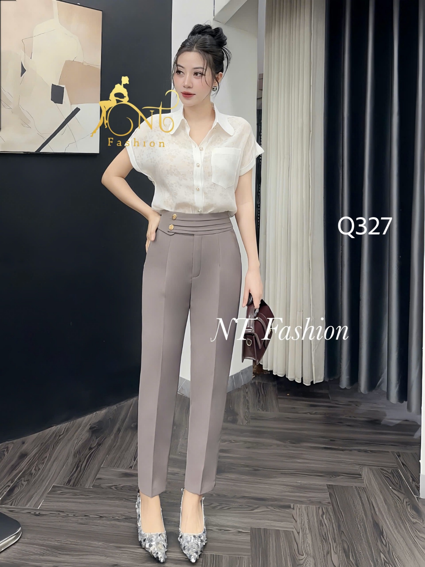 Q327 quần baggy đai phối ly 2 cúc