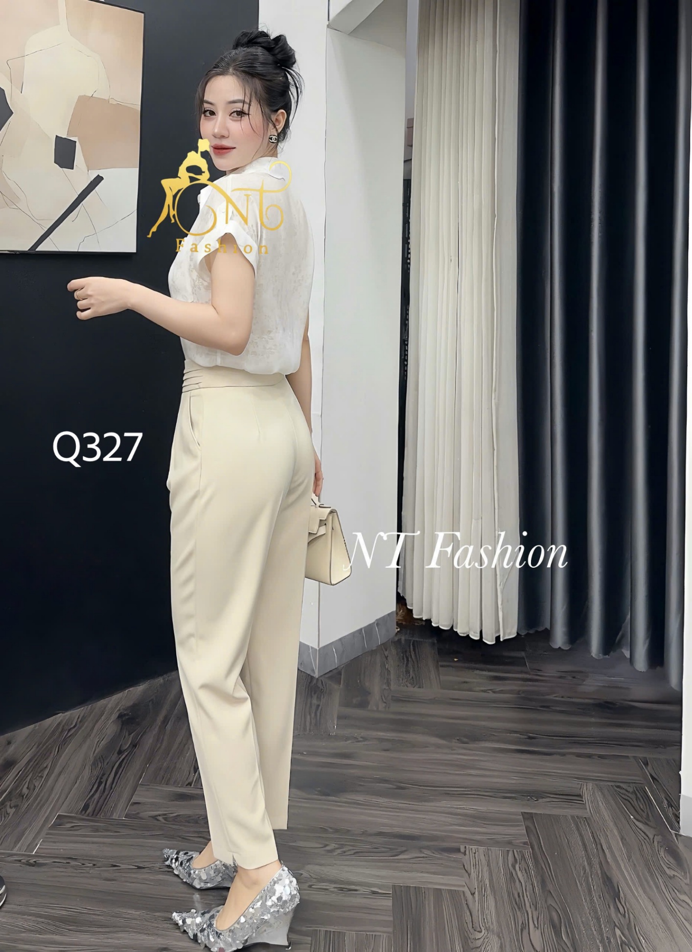 Q327 quần baggy đai phối ly 2 cúc