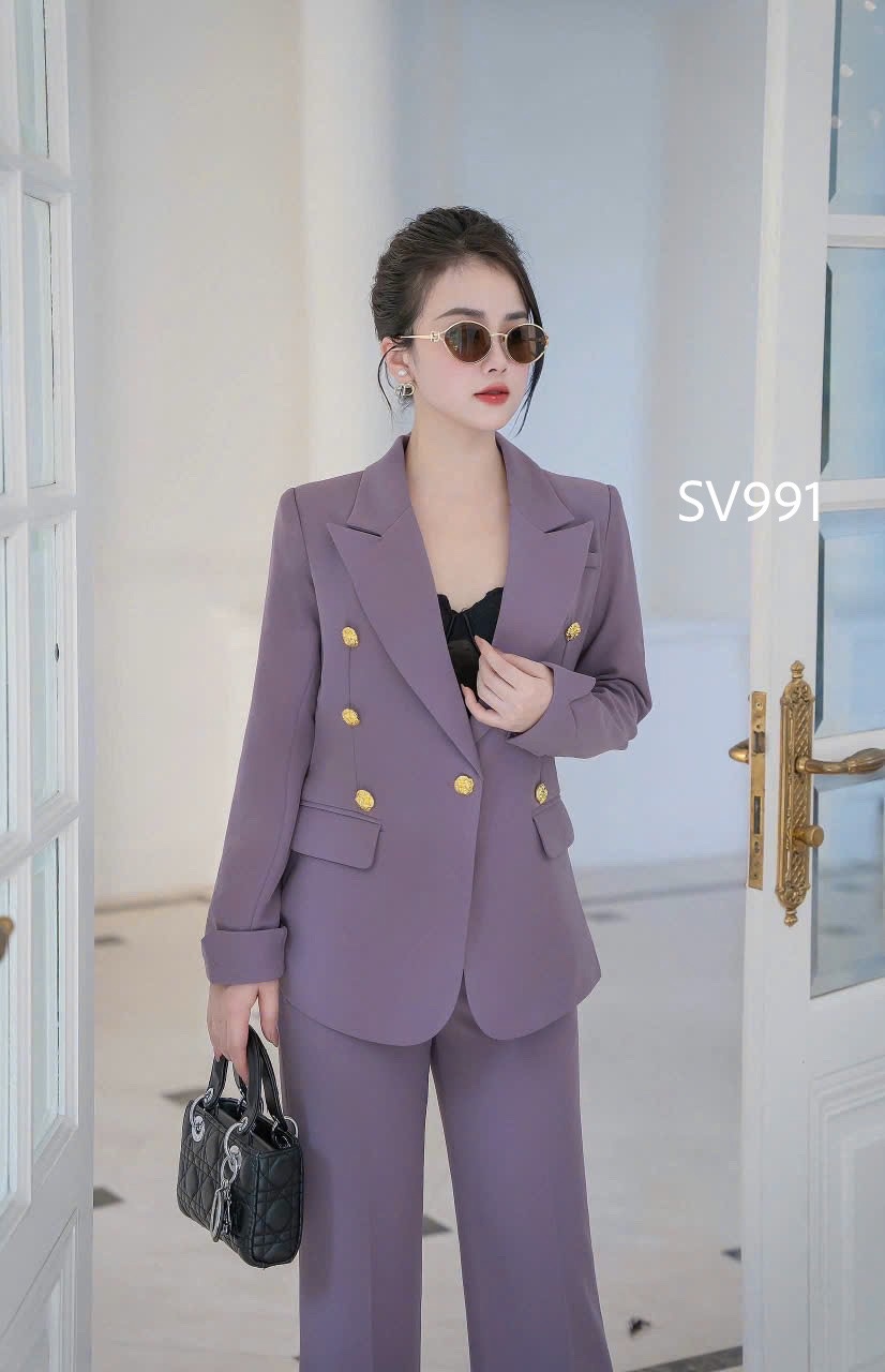 SV991 set vest quần xuông cổ vếch cúc vàng