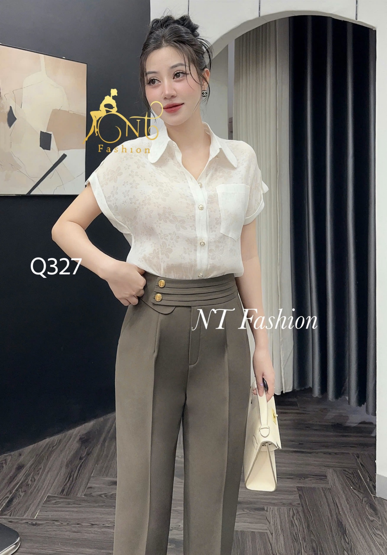 Q327 quần baggy đai phối ly 2 cúc