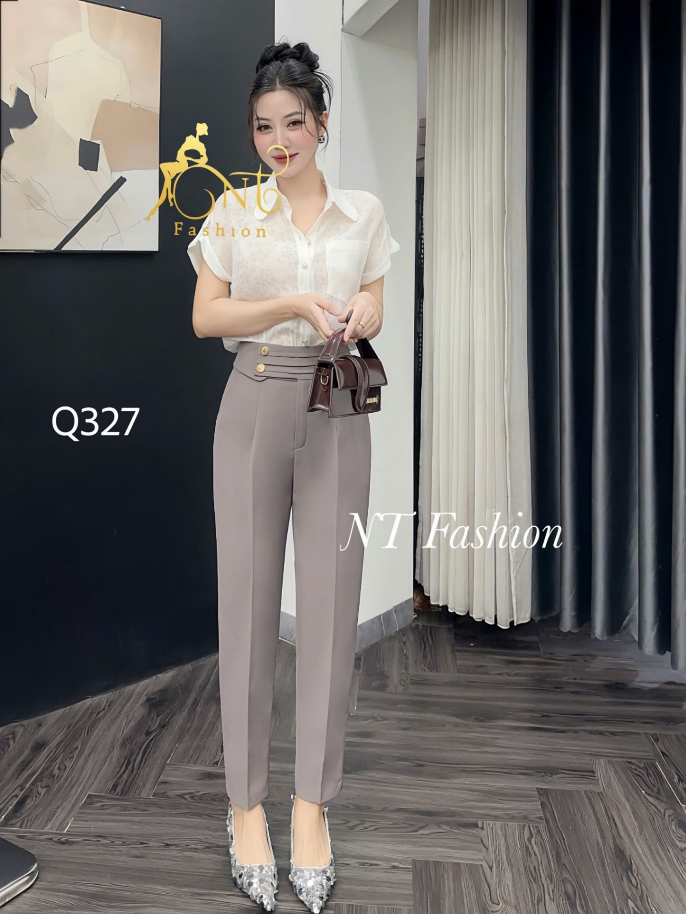 Q327 quần baggy đai phối ly 2 cúc