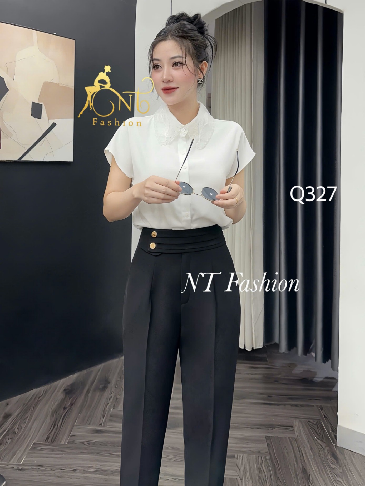 Q327 quần baggy đai phối ly 2 cúc