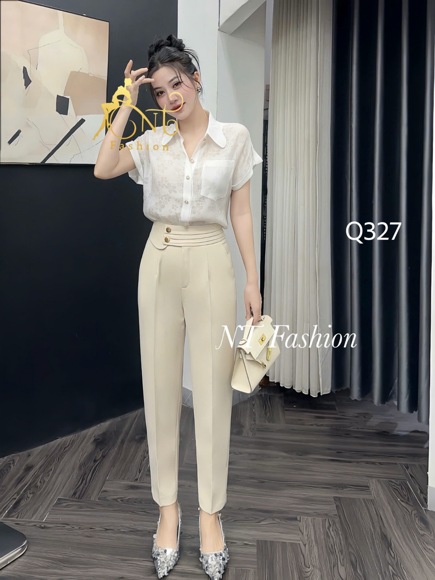 Q327 quần baggy đai phối ly 2 cúc