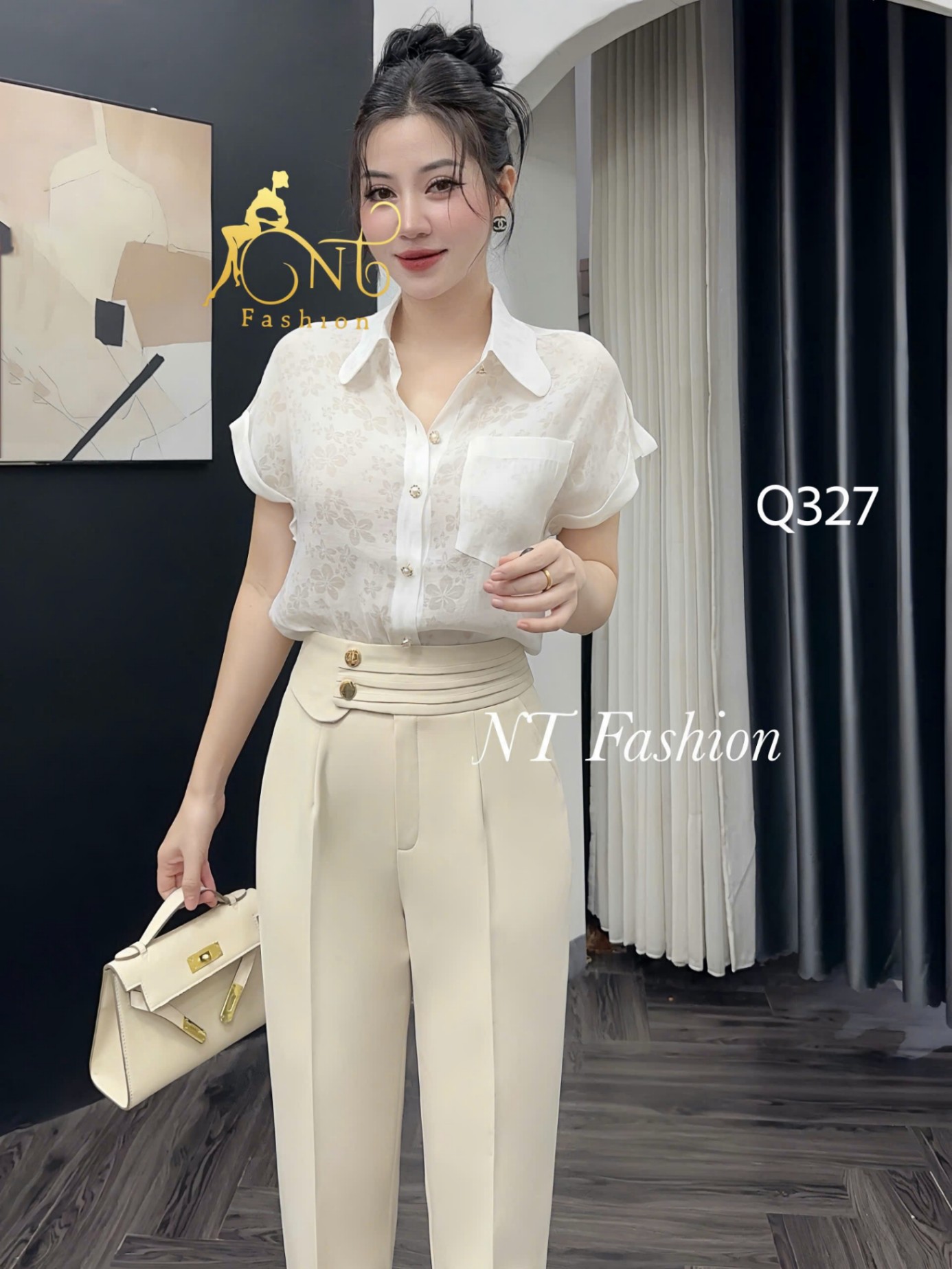 Q327 quần baggy đai phối ly 2 cúc