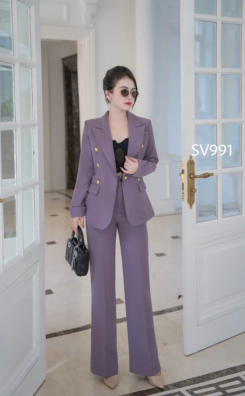 SV991 set vest quần xuông cổ vếch cúc vàng