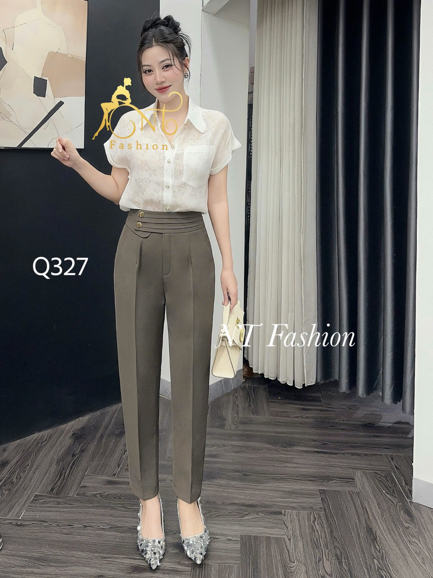 Q327 quần baggy đai phối ly 2 cúc