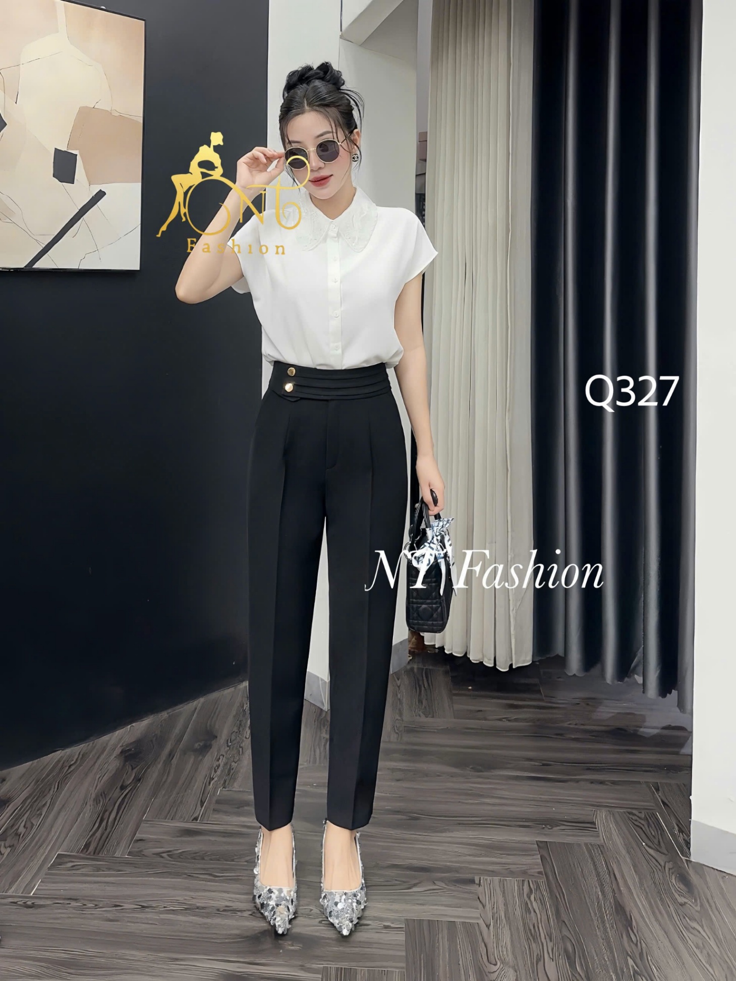 Q327 quần baggy đai phối ly 2 cúc