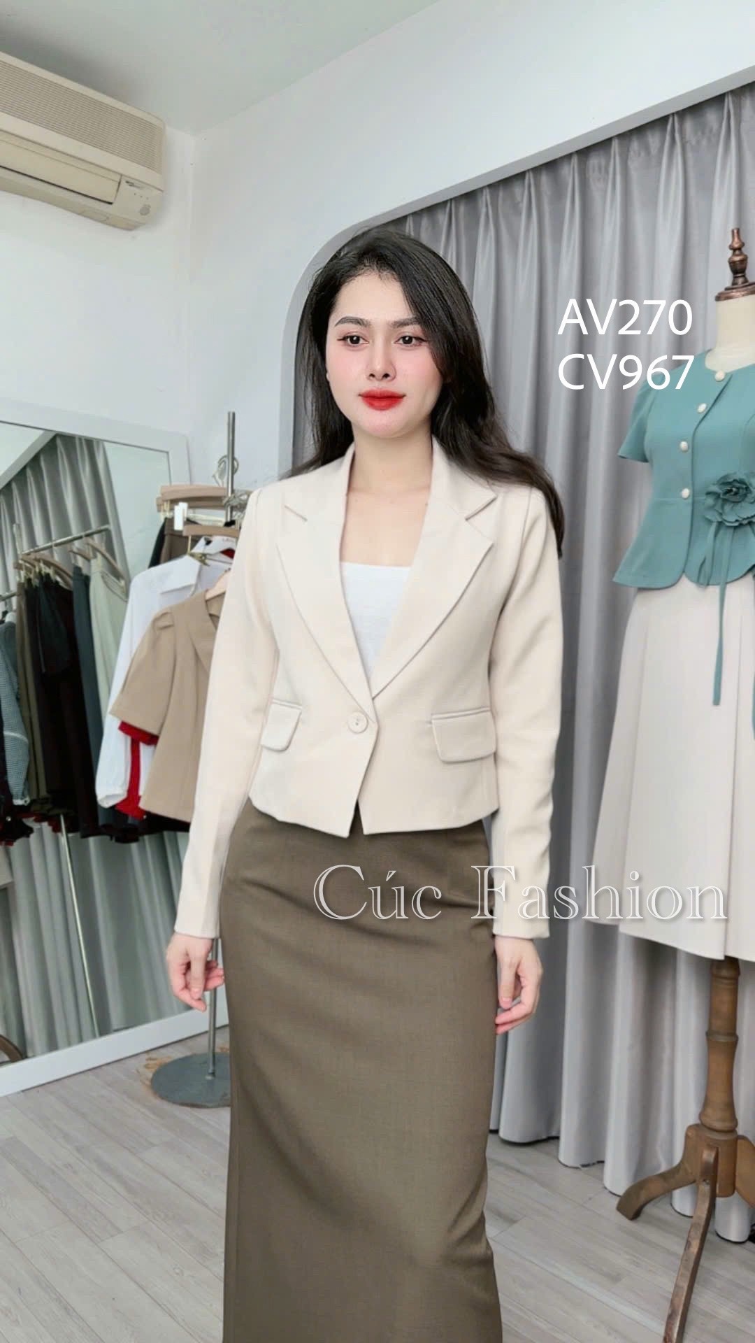 AV270 Áo vest dáng lỡ 1 cúc dài tay