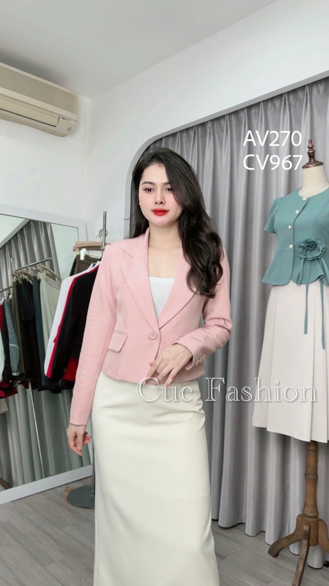 AV270 Áo vest dáng lỡ 1 cúc dài tay