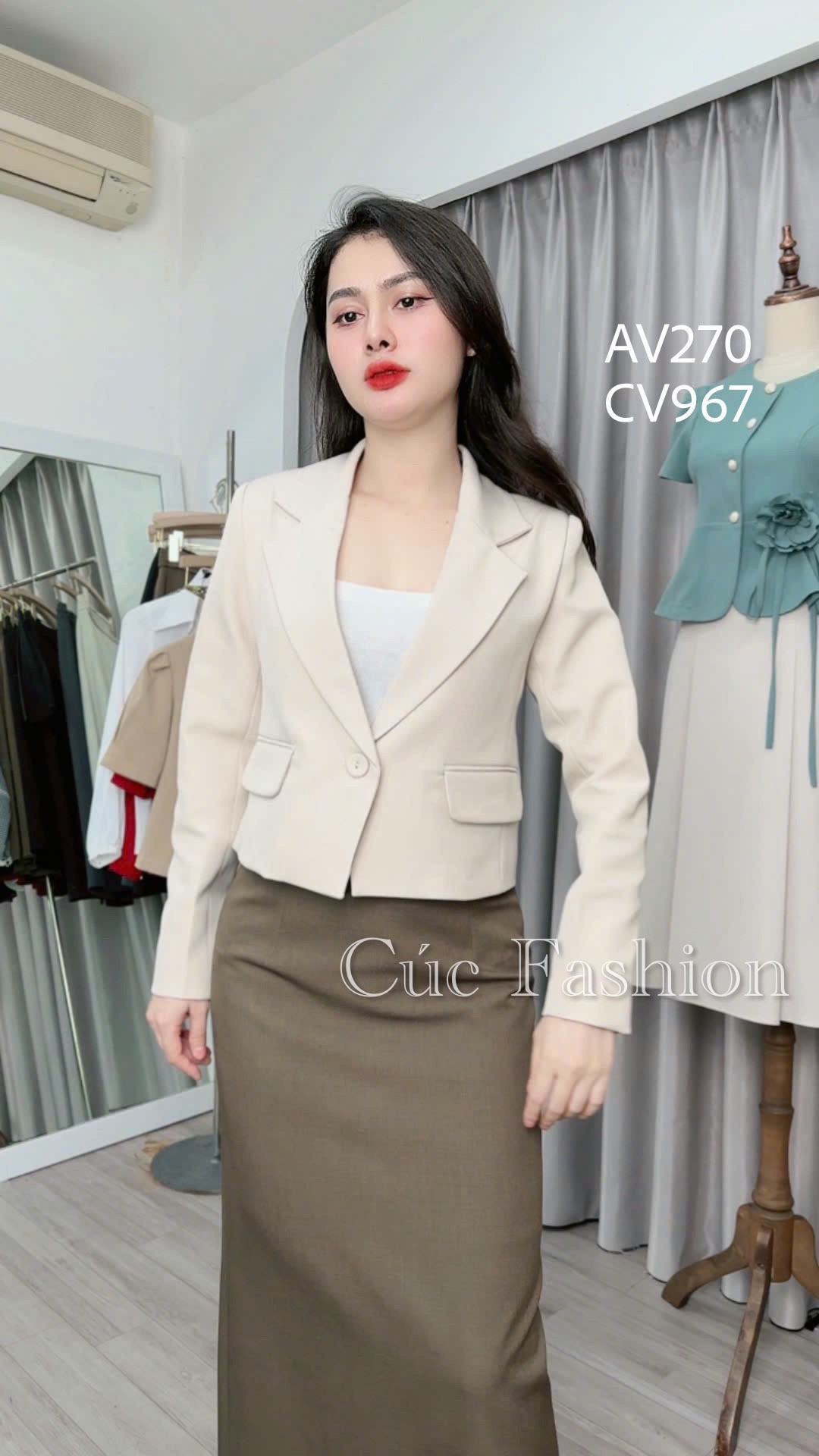 AV270 Áo vest dáng lỡ 1 cúc dài tay