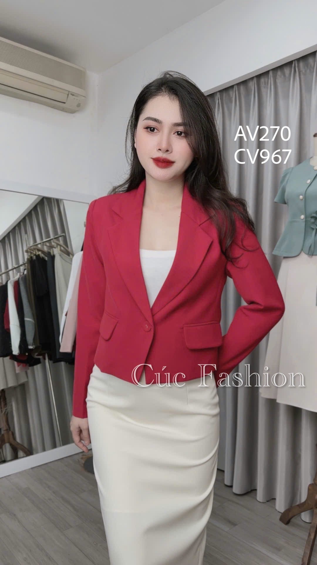 AV270 Áo vest dáng lỡ 1 cúc dài tay