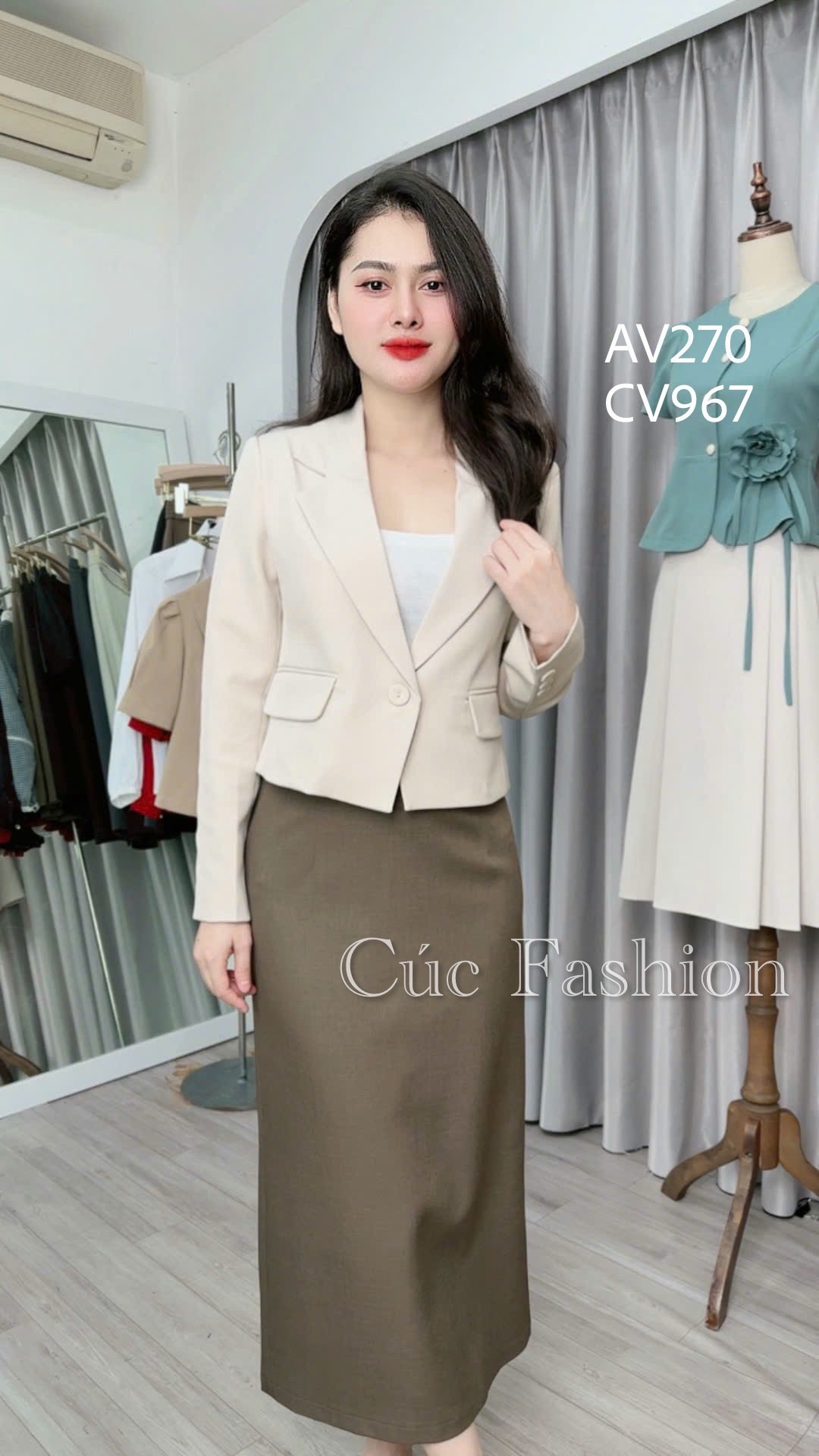 AV270 Áo vest dáng lỡ 1 cúc dài tay