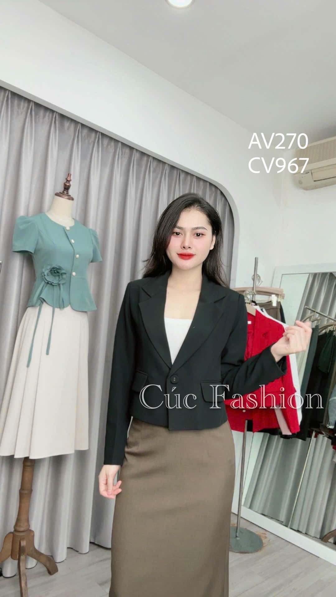 AV270 Áo vest dáng lỡ 1 cúc dài tay