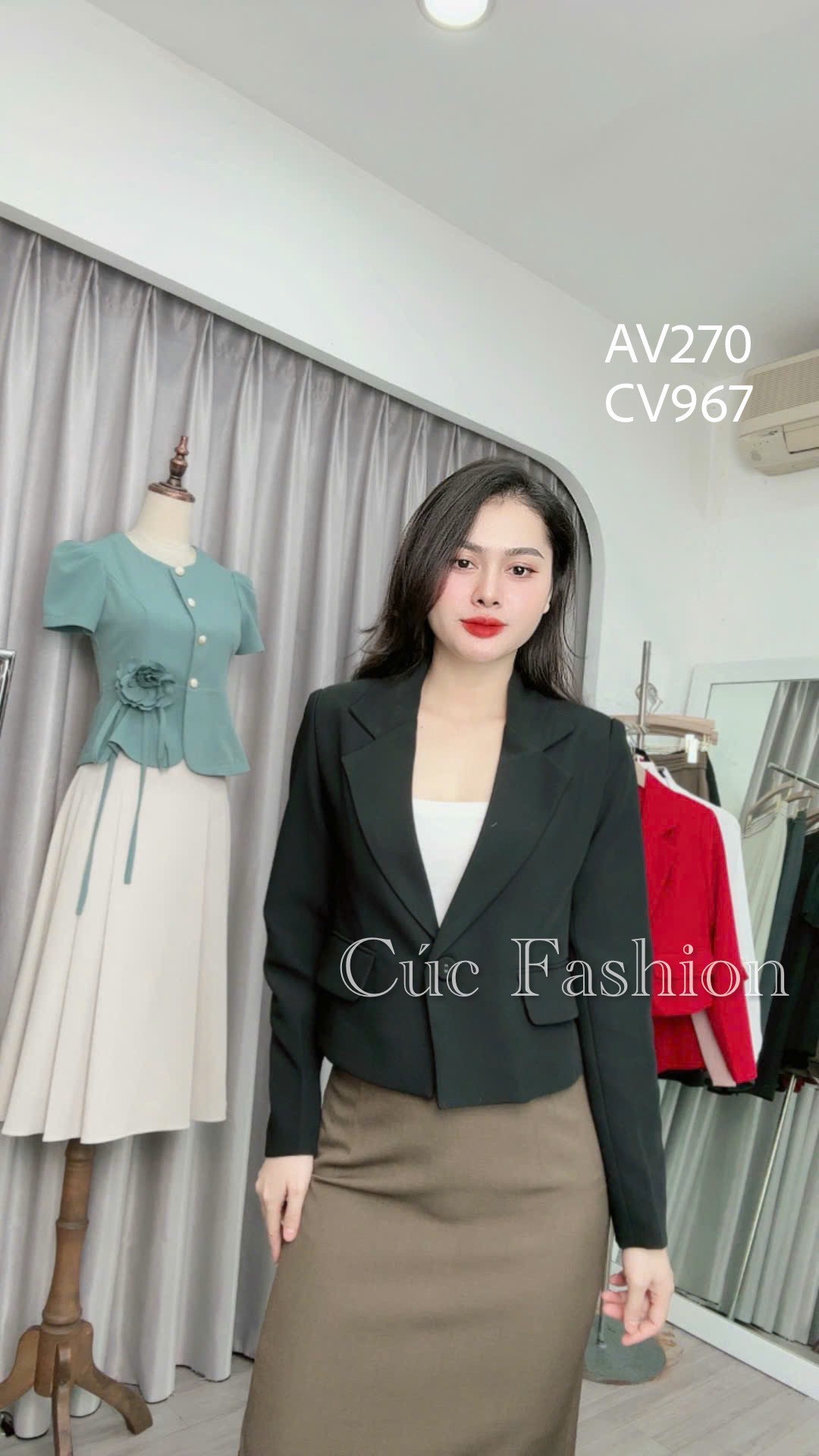 AV270 Áo vest dáng lỡ 1 cúc dài tay