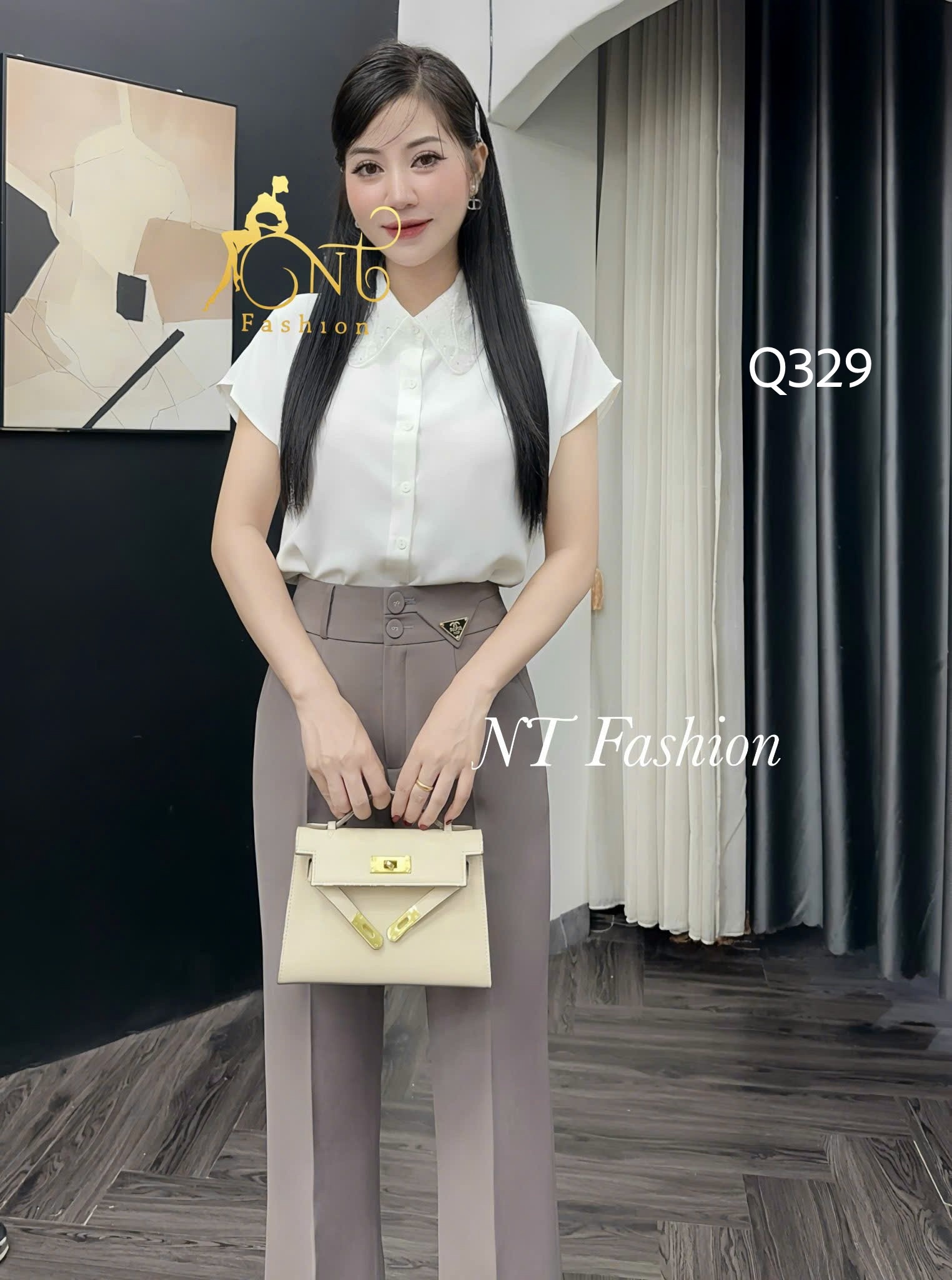 Q329 Quần loe 2 cúc tag nhọn