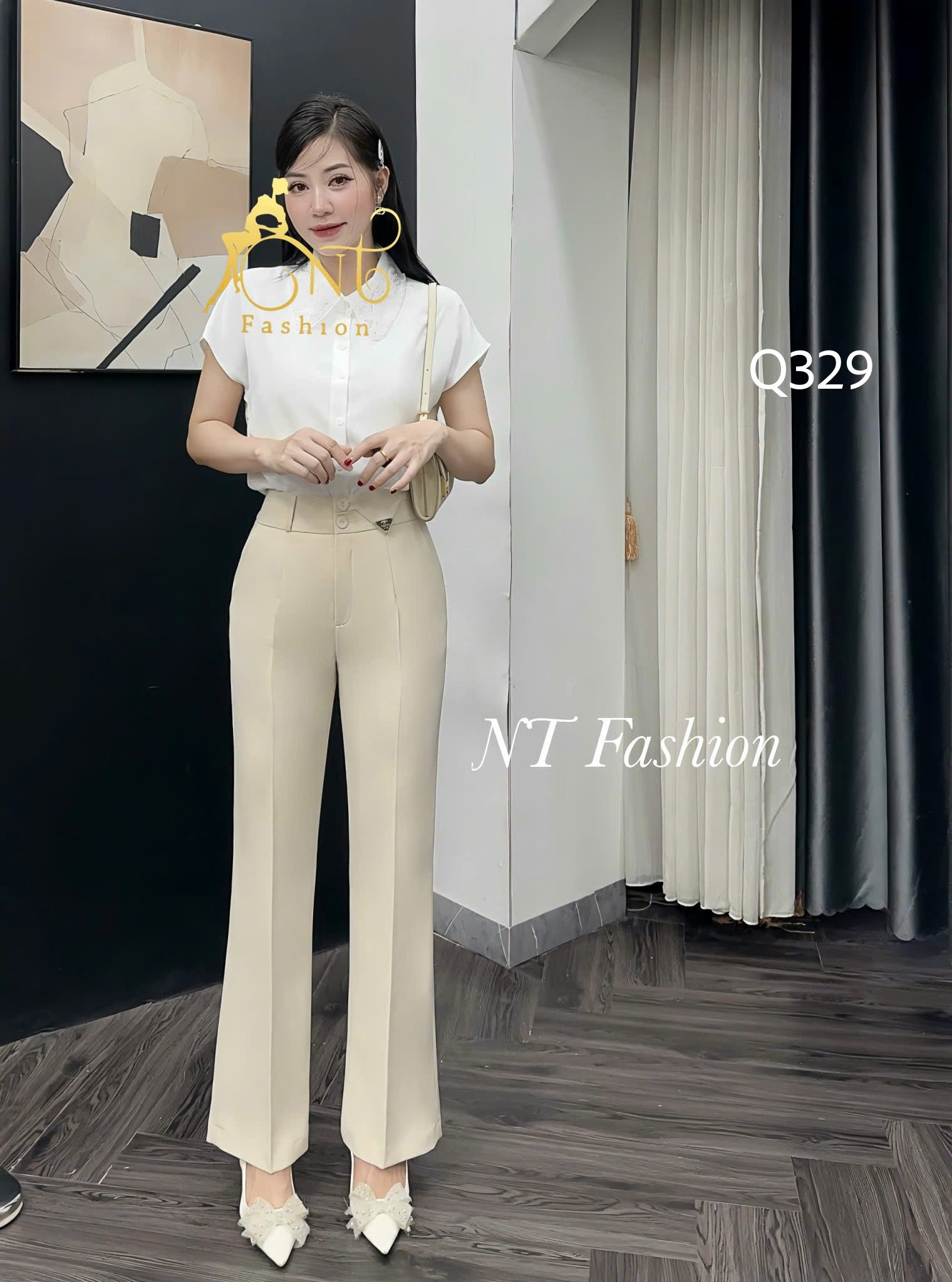 Q329 Quần loe 2 cúc tag nhọn