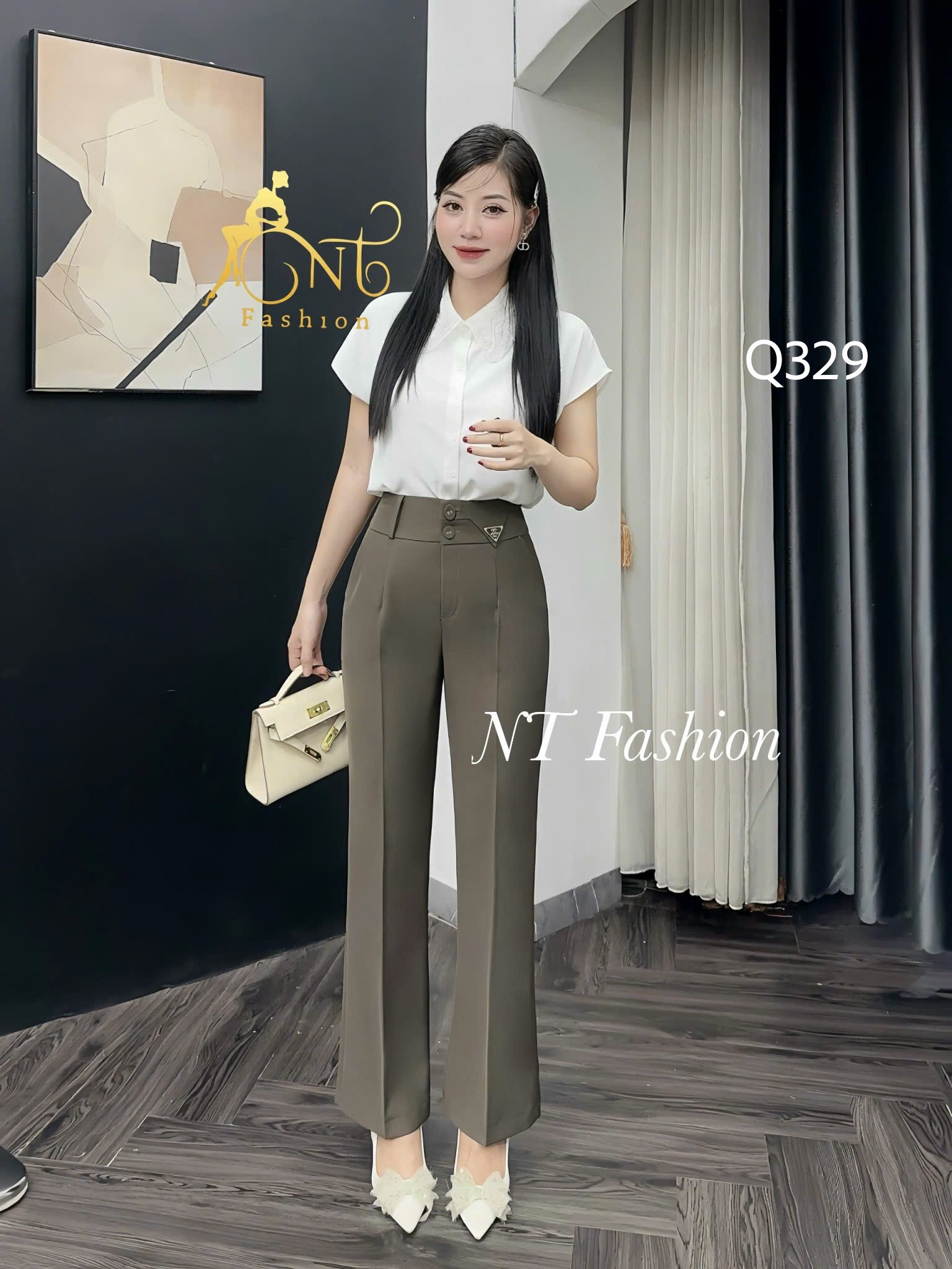 Q329 Quần loe 2 cúc tag nhọn