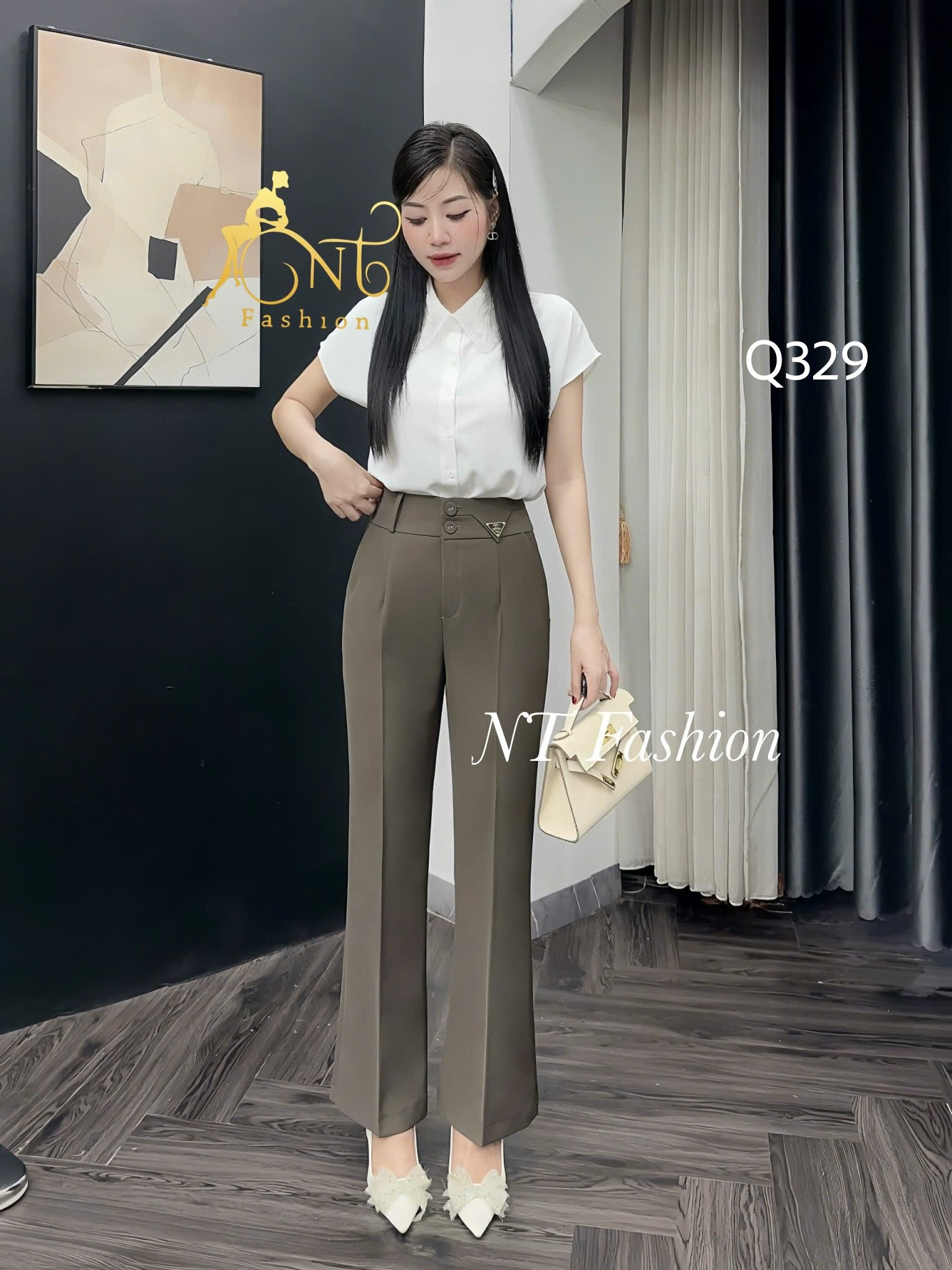 Q329 Quần loe 2 cúc tag nhọn