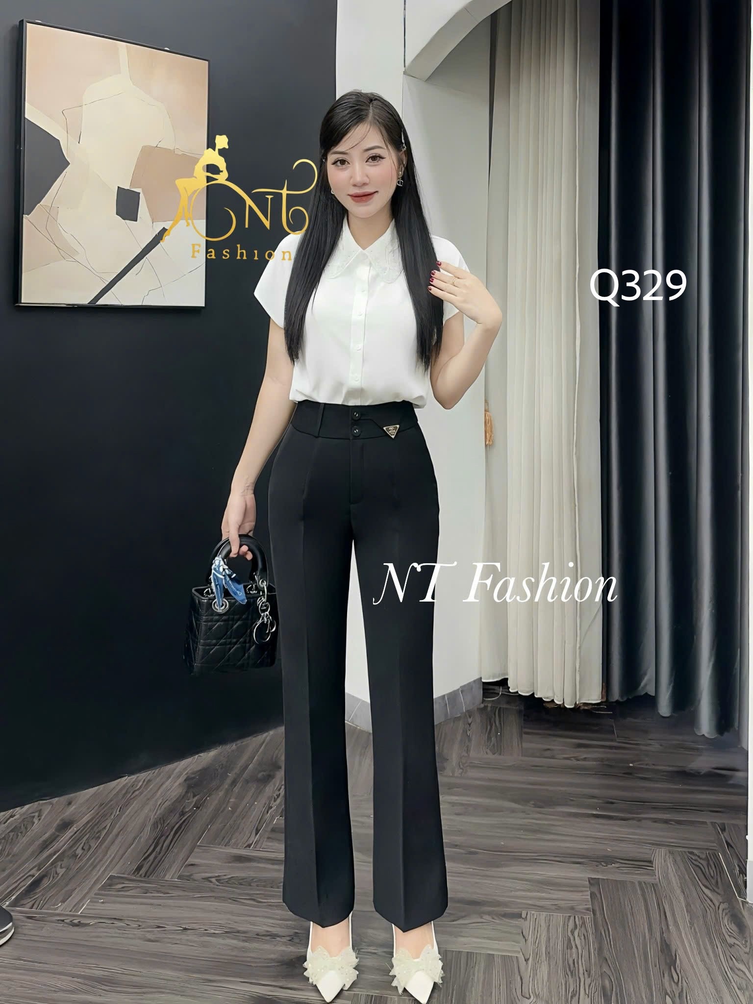 Q329 Quần loe 2 cúc tag nhọn