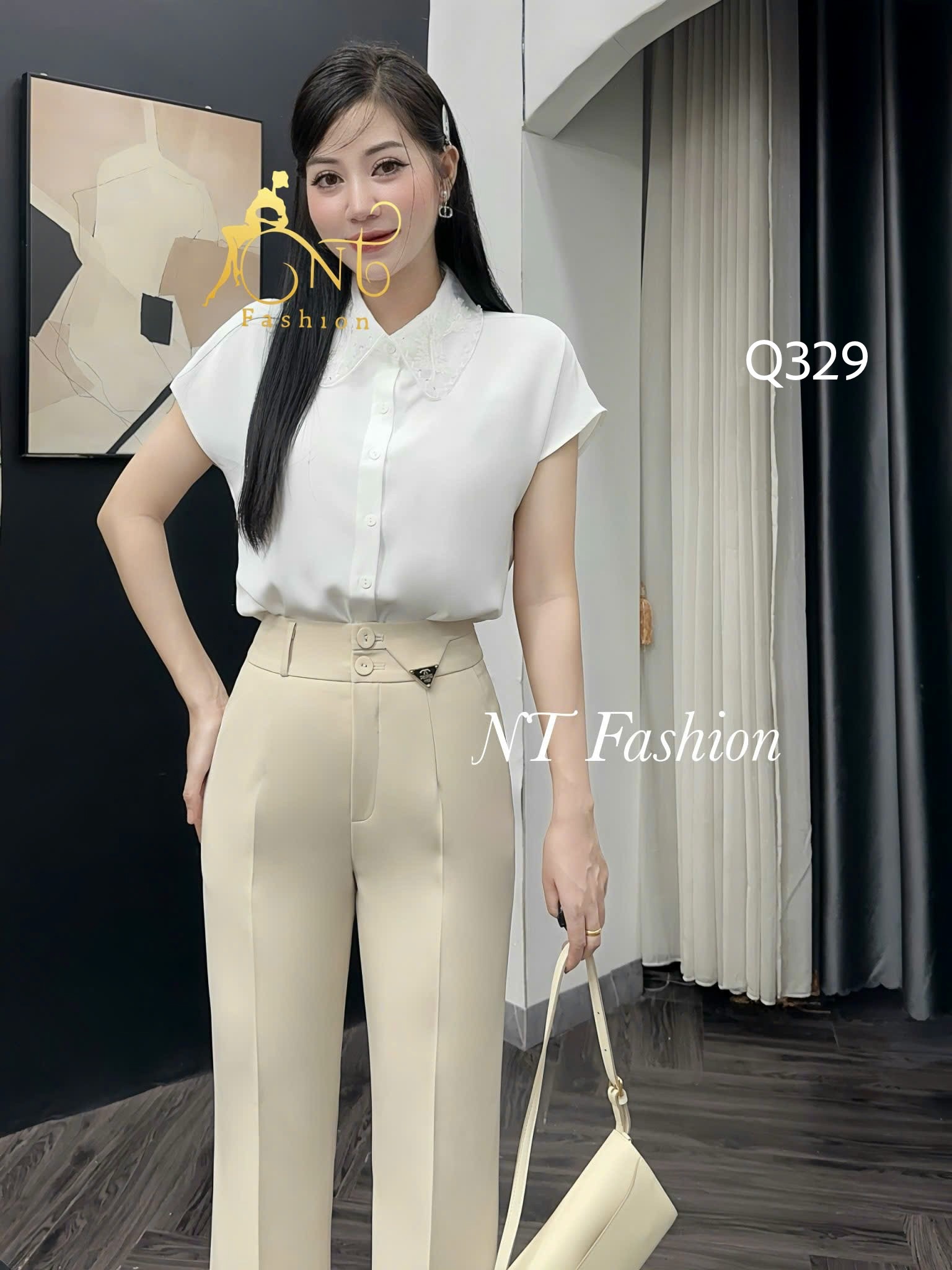 Q329 Quần loe 2 cúc tag nhọn