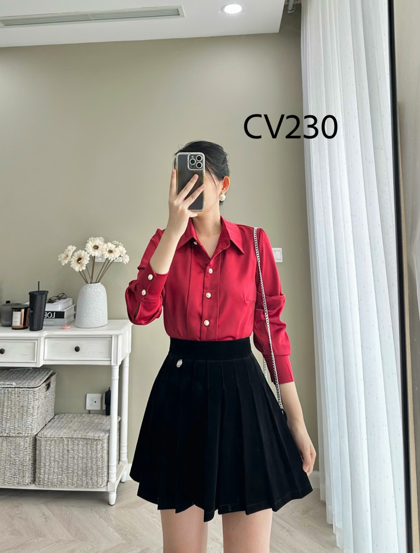 CV230 Chân váy nhung ngắn xếp ly