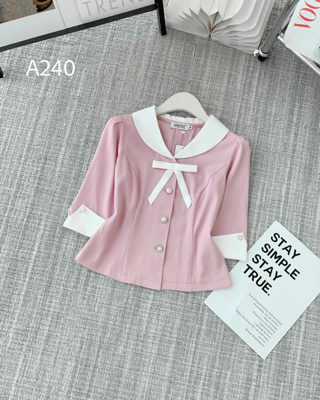 A240 Áo peplum cổ nơ trắng