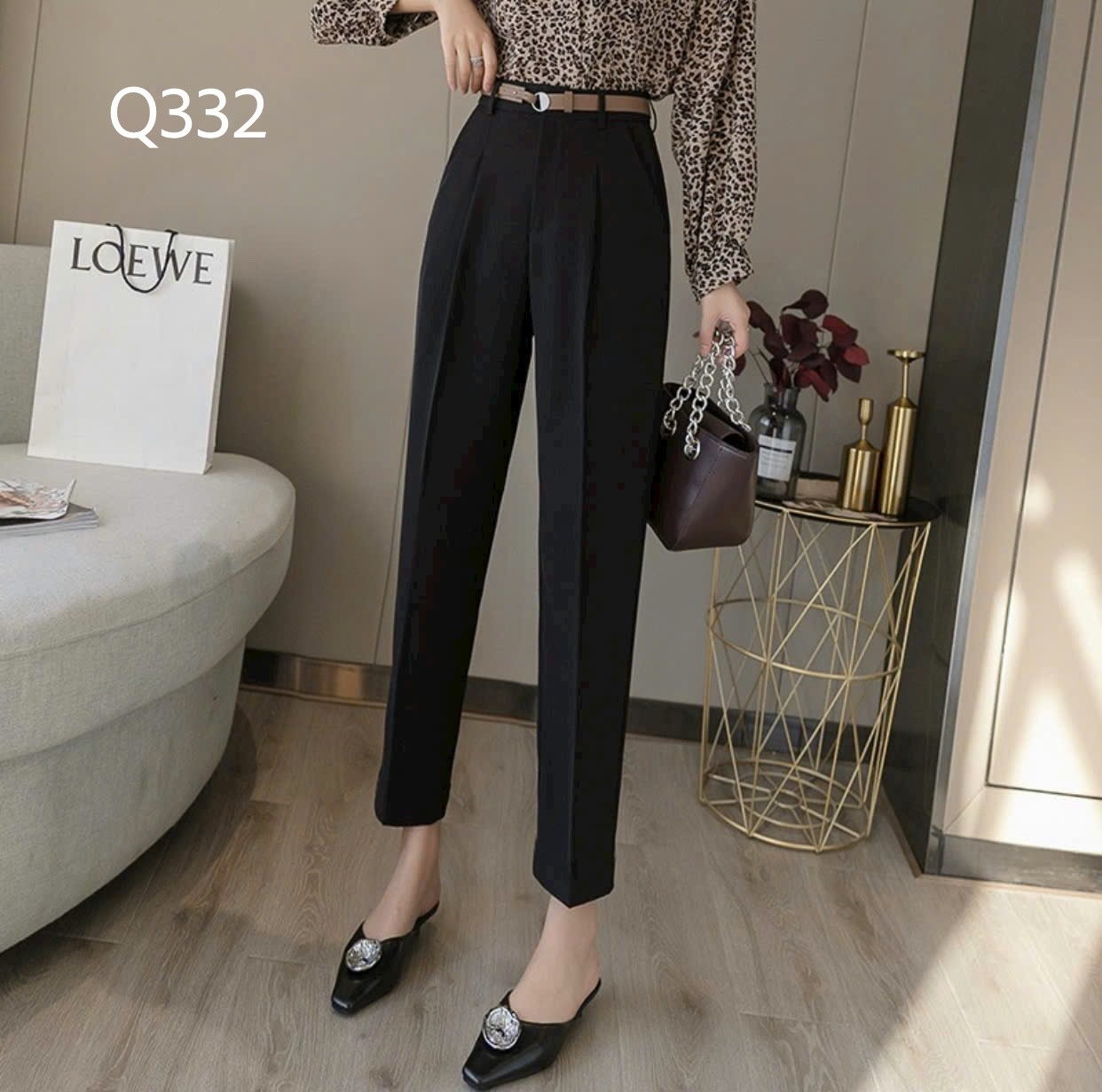 Q332 quần baggy đơn giản kèm đai