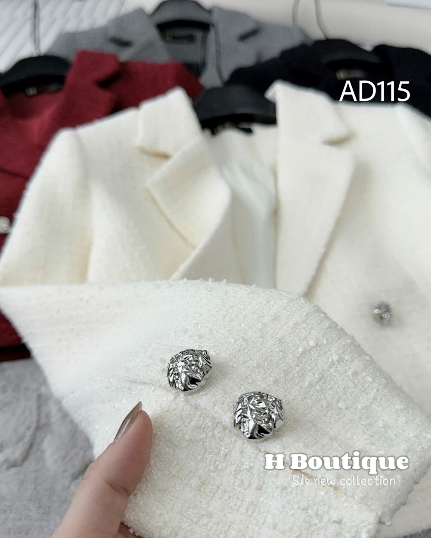 AD115 áo dạ cổ vest 4 cúc bạc