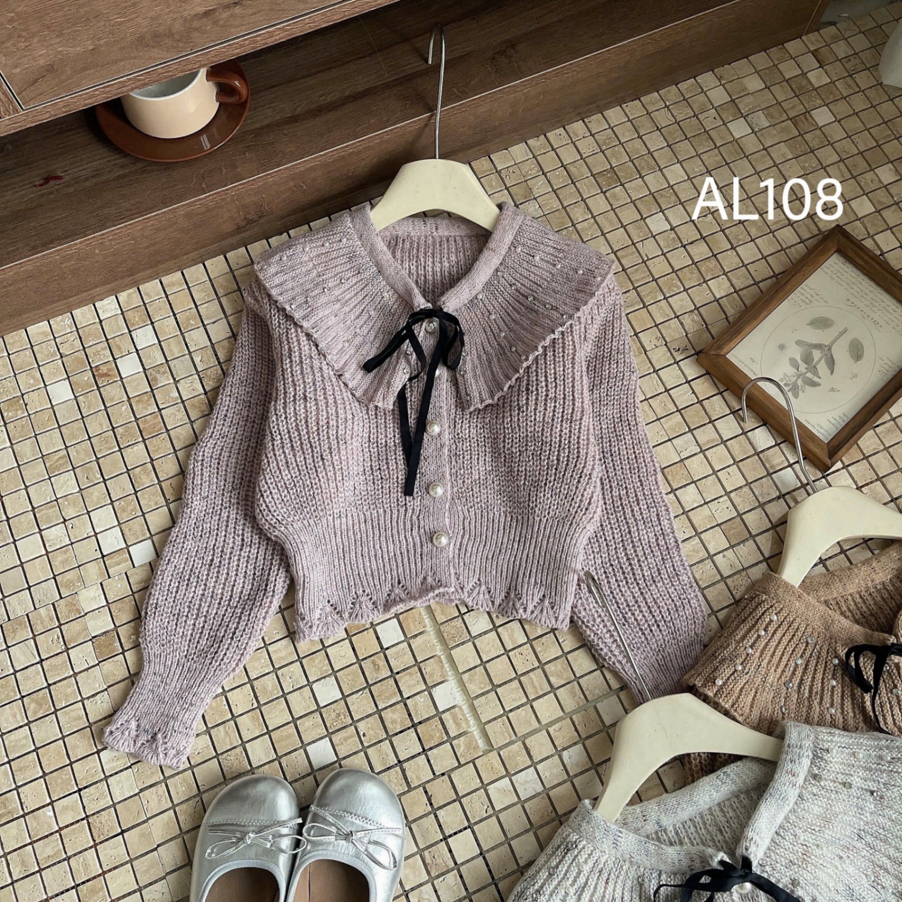 AL108 áo len bo eo cổ rộng