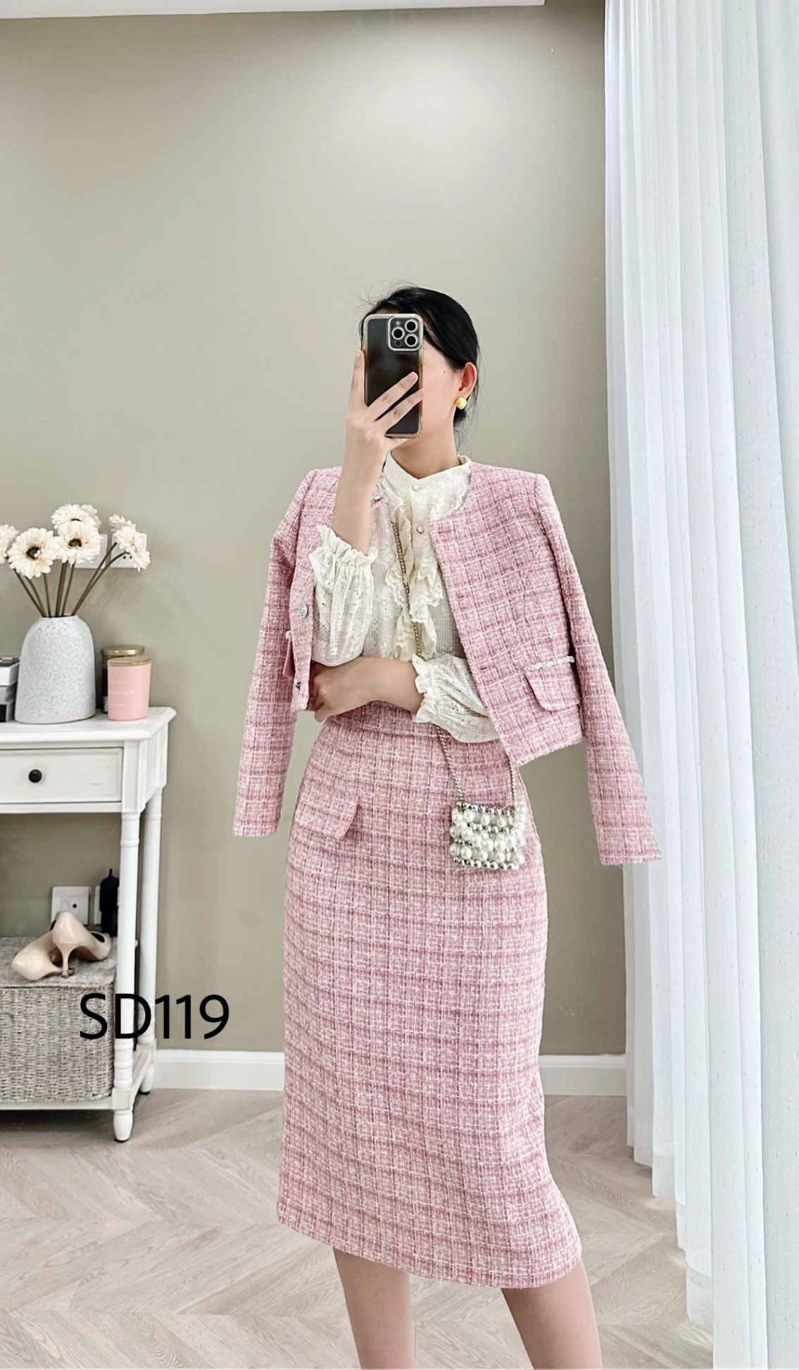 SD119 set dạ dài kẻ