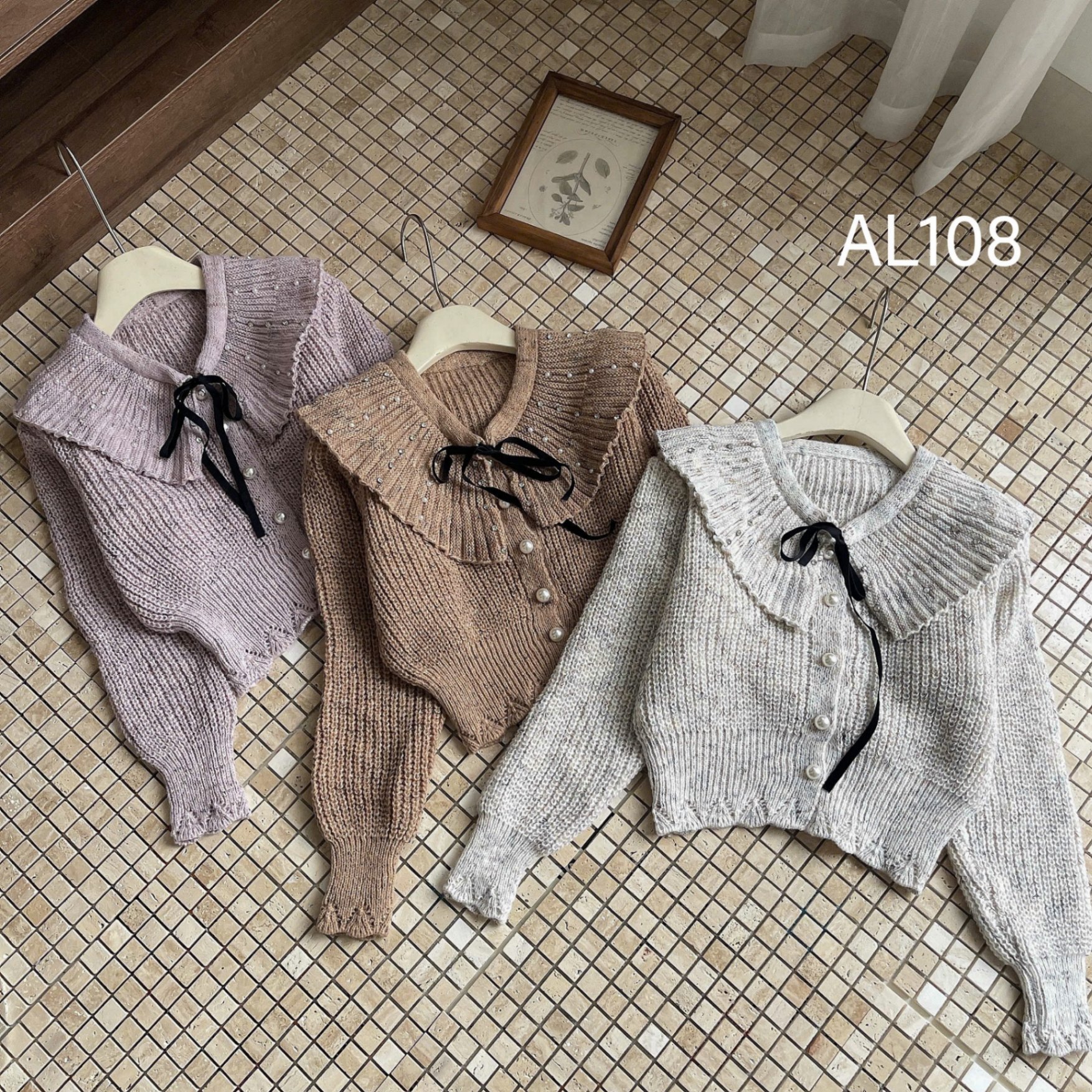 AL108 áo len bo eo cổ rộng