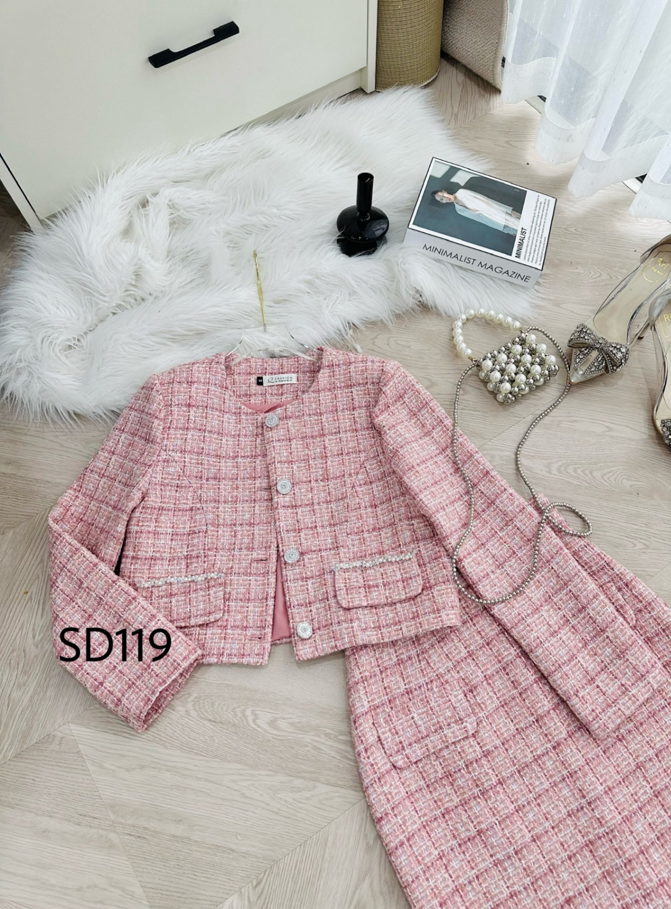 SD119 set dạ dài kẻ