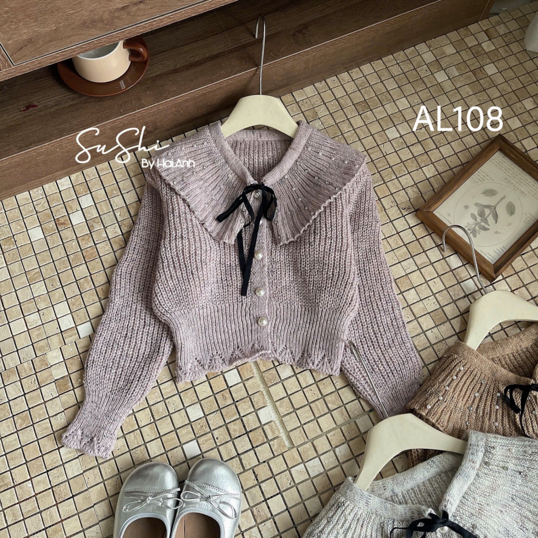 AL108 áo len bo eo cổ rộng