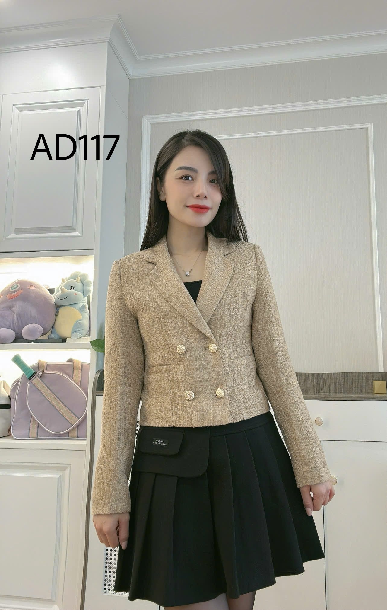 AD117 Áo dạ cổ vest 4 cúc đồng