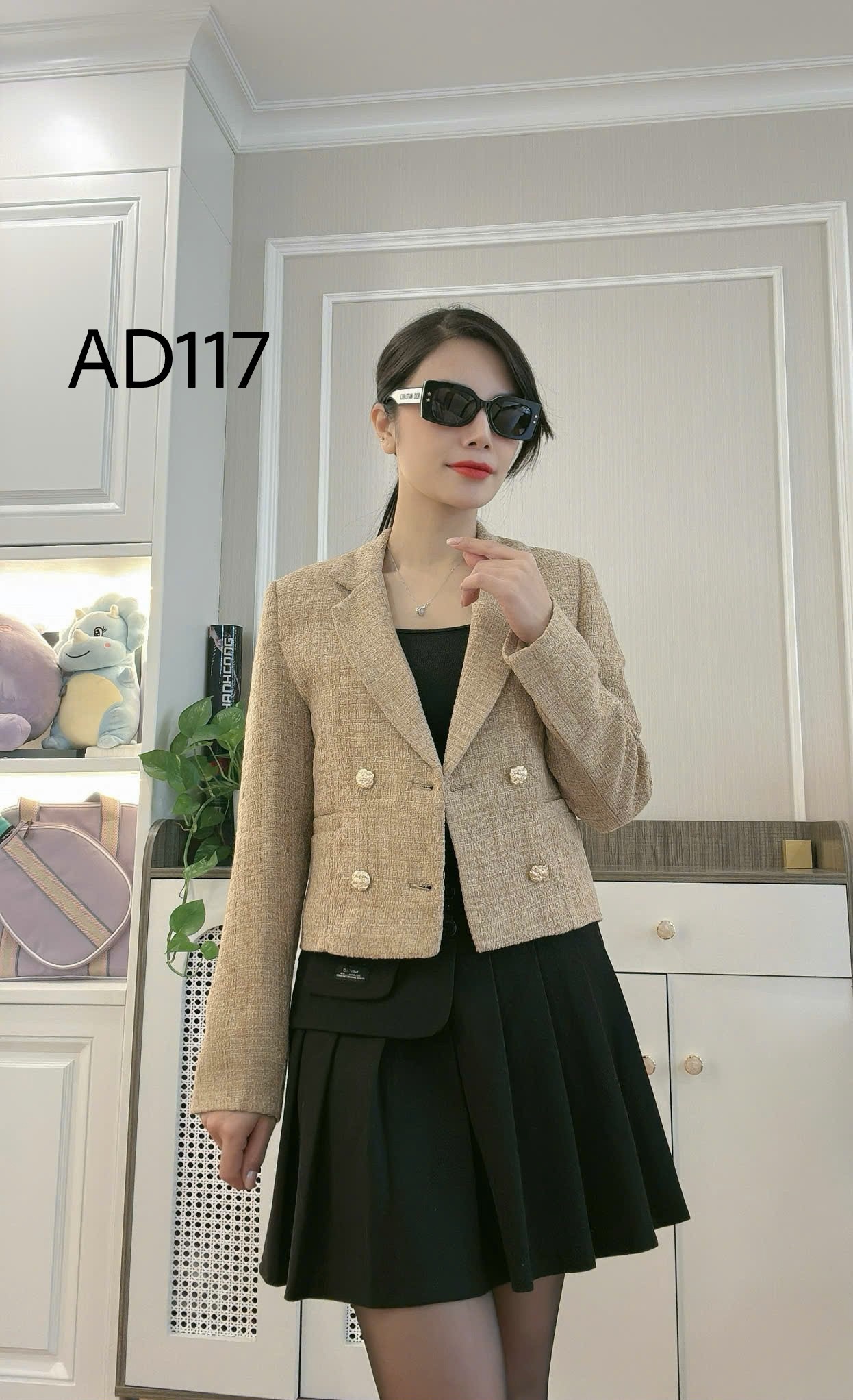 AD117 Áo dạ cổ vest 4 cúc đồng