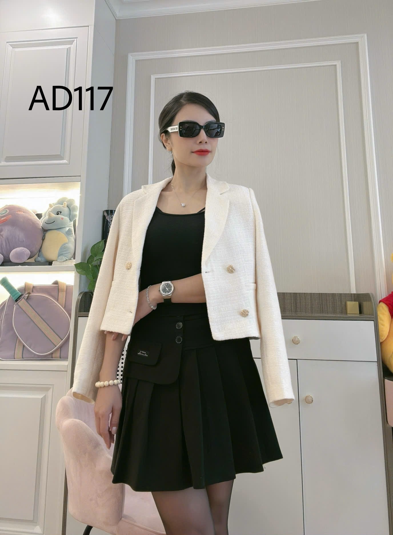 AD117 Áo dạ cổ vest 4 cúc đồng