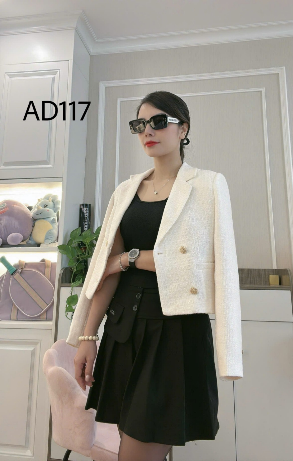 AD117 Áo dạ cổ vest 4 cúc đồng