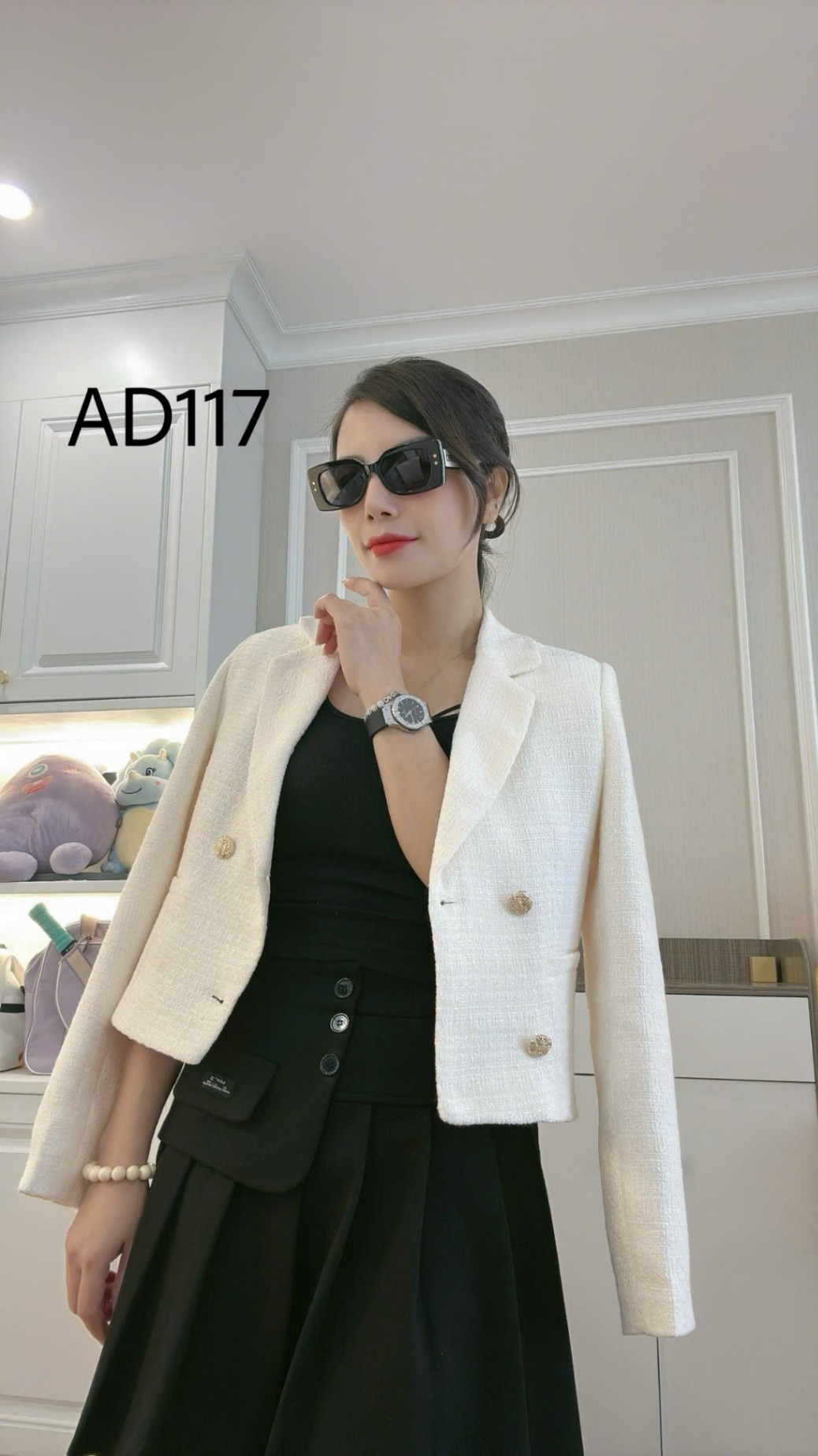 AD117 Áo dạ cổ vest 4 cúc đồng