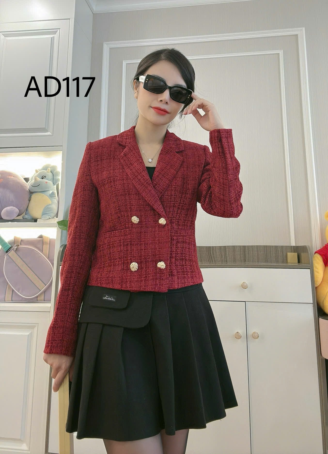 AD117 Áo dạ cổ vest 4 cúc đồng