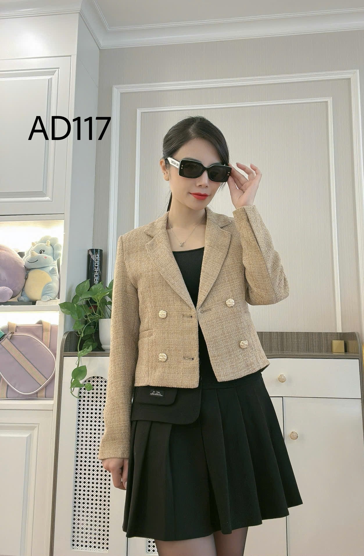 AD117 Áo dạ cổ vest 4 cúc đồng