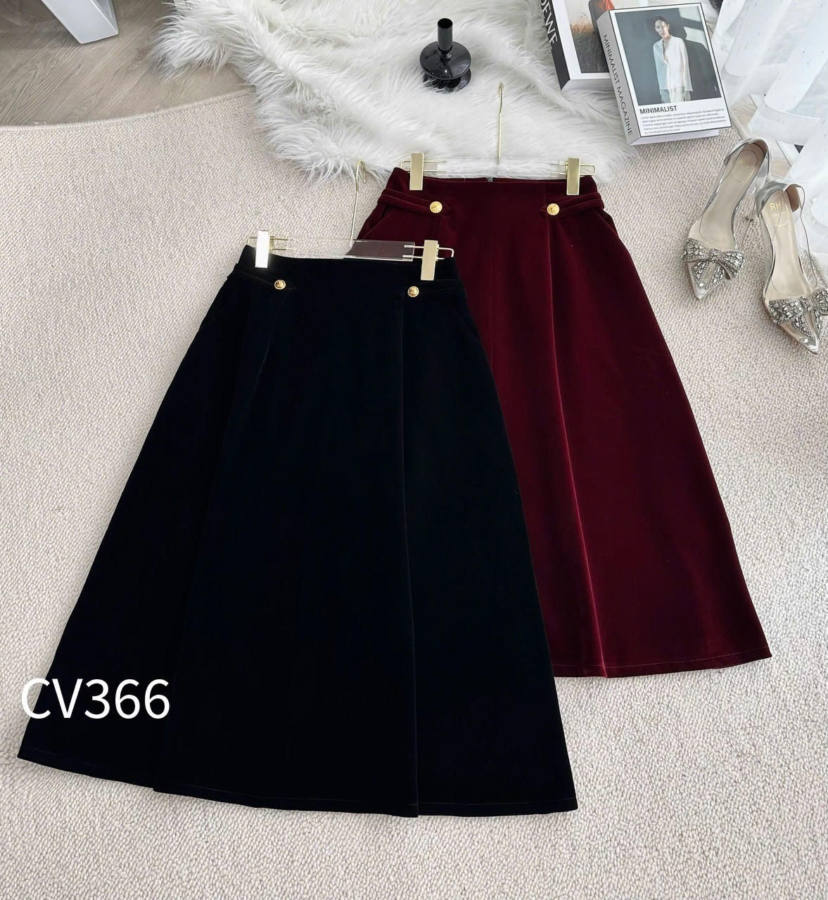 CV366 cv nhung 2 khuy vàng