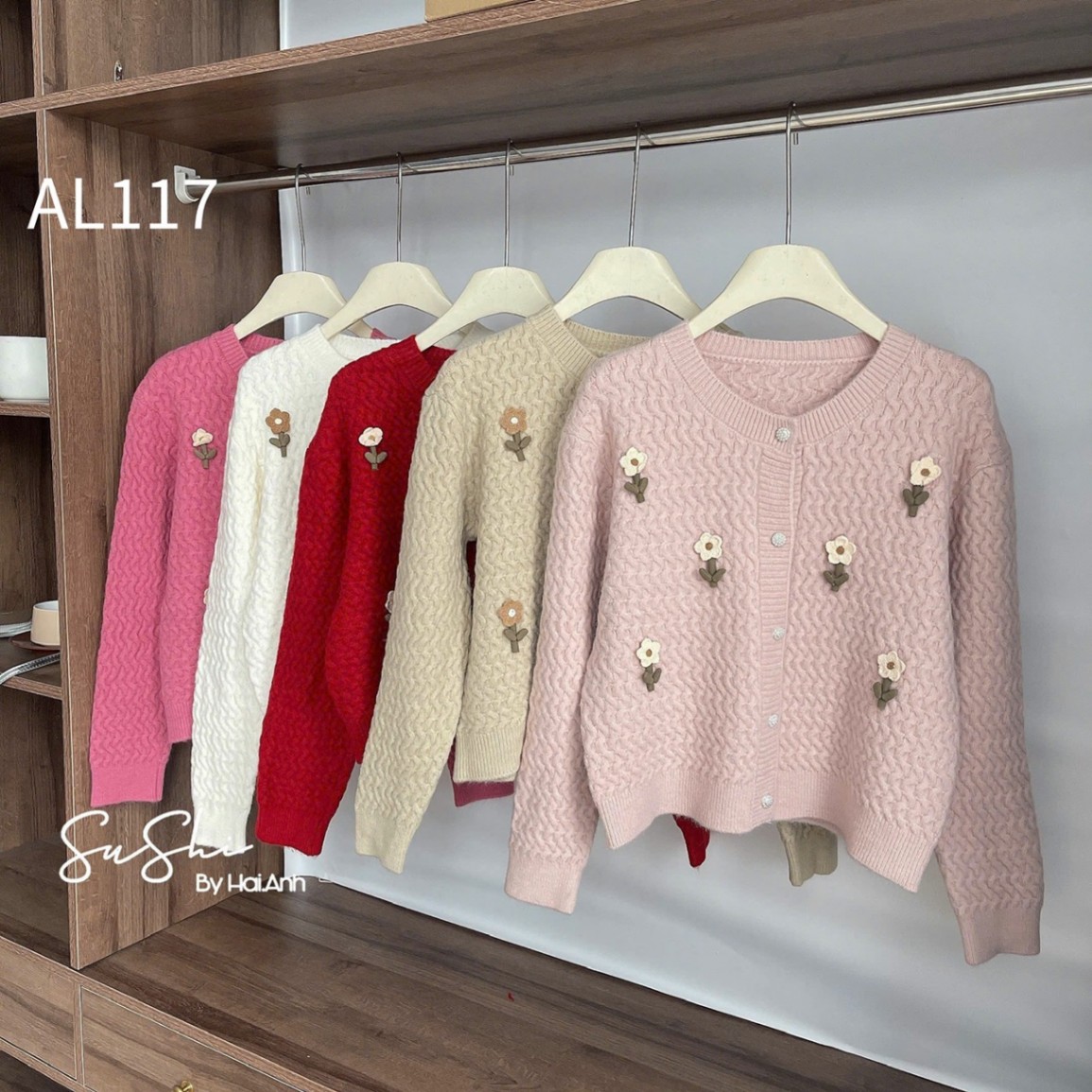 AL117 cardigan sóng lượn cây hoa