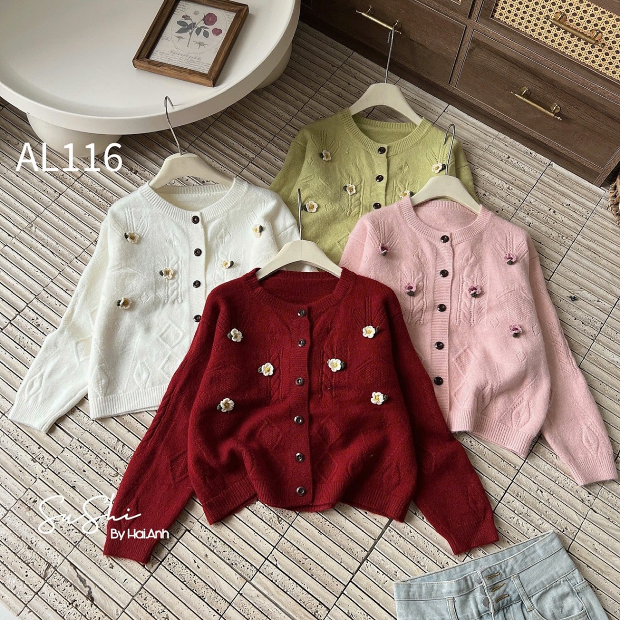 AL116 cardigan bông hoa